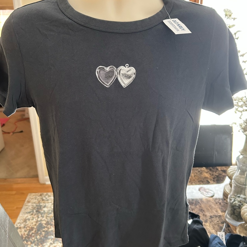 Old Navy Black Short Sleeve Tee with Heart Detail
